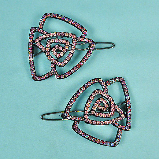 Two Rose Rhinestone Barrettes, a fashion accessorie - Evening Elegance