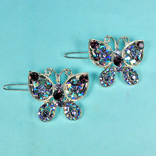 Set of Two Butterfly Crystal Rhinestone Barrettes, a fashion accessorie - Evening Elegance