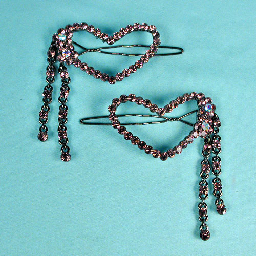 Set of Two Crystal Rhinestone Heart Barrettes, a fashion accessorie - Evening Elegance