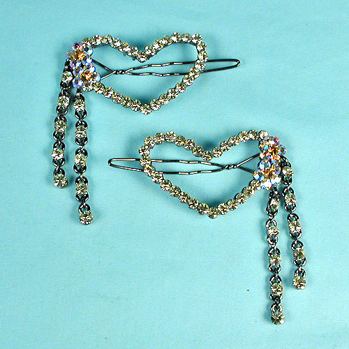 Set of Two Crystal Rhinestone Heart Barrettes, a fashion accessorie - Evening Elegance