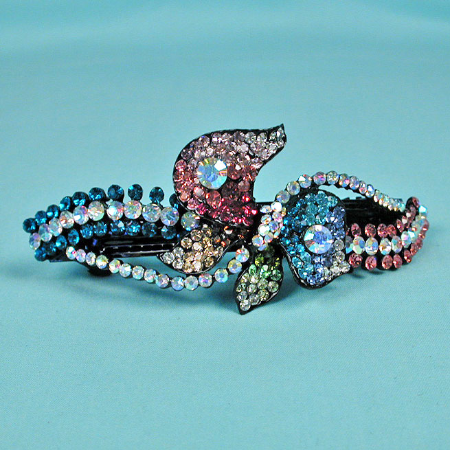 Large Multicolored Crystal Rhinestone Barrette, a fashion accessorie - Evening Elegance