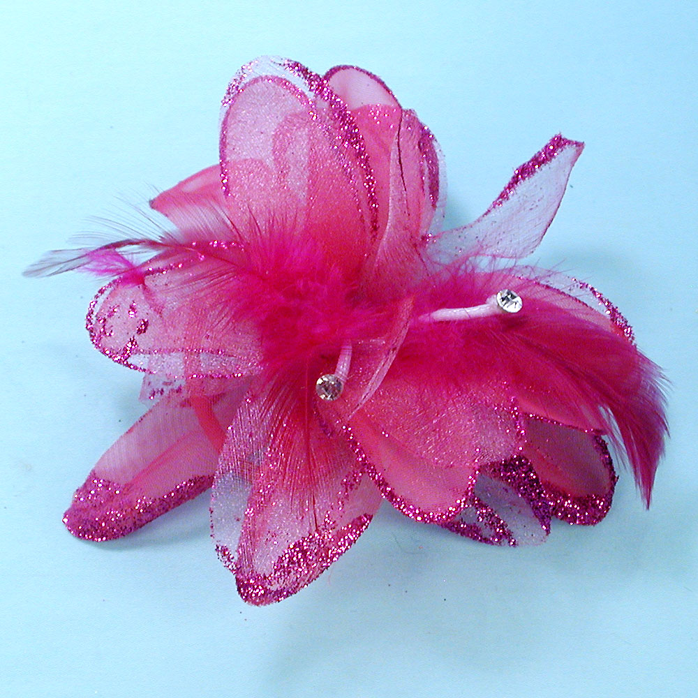 Chiffon, Net, Feather and Glitter Hair Clip, a fashion accessorie - Evening Elegance