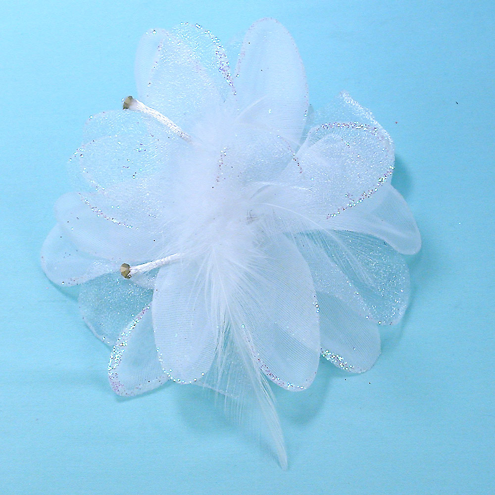 Chiffon, Net, Feather and Glitter Hair Clip, a fashion accessorie - Evening Elegance