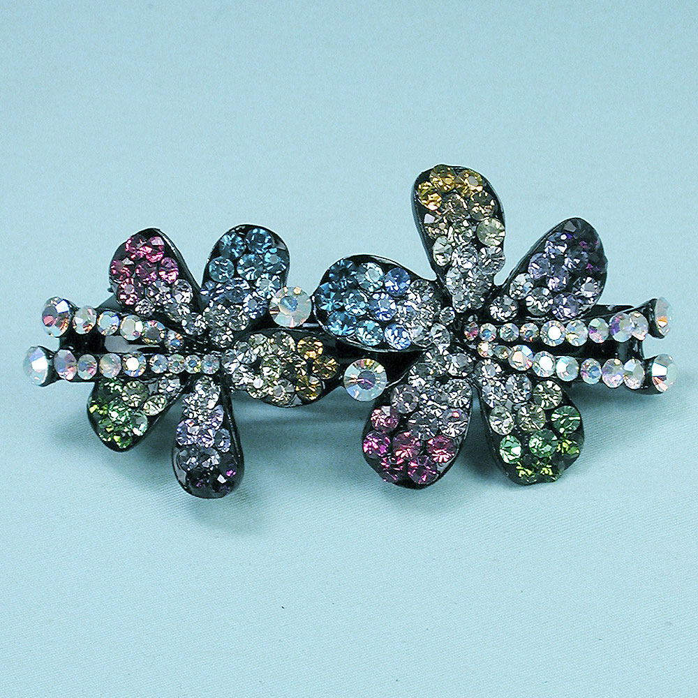 Multicolored Two Flower Barrette, a fashion accessorie - Evening Elegance