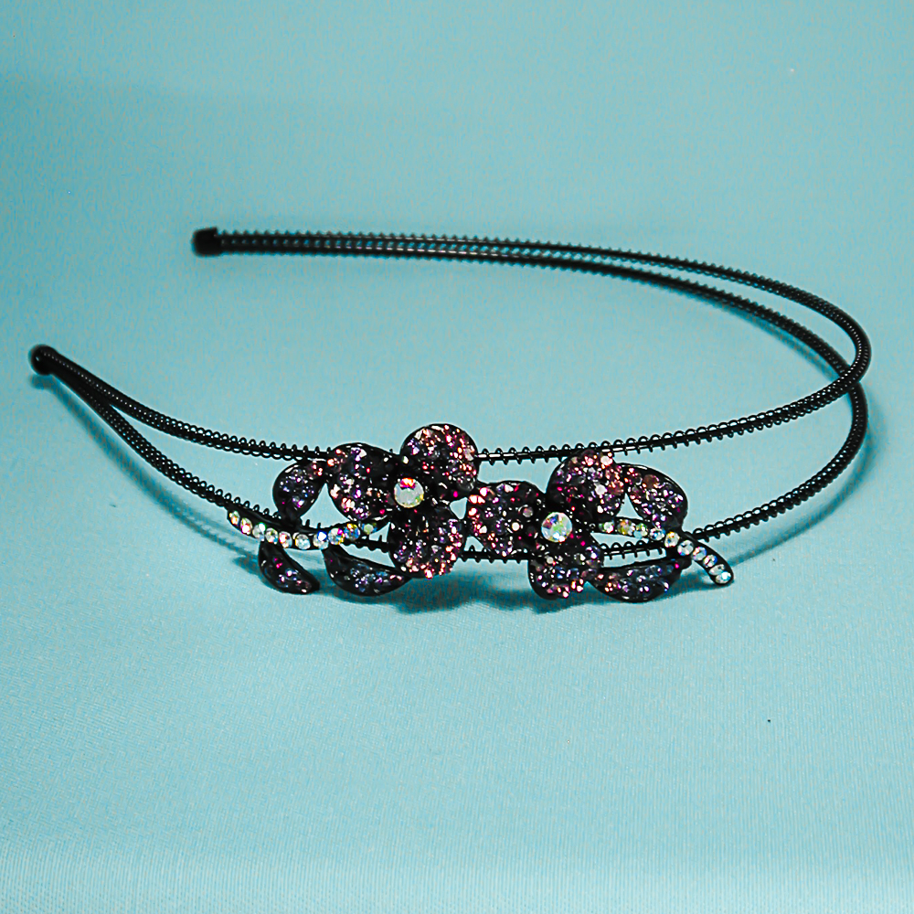 Pave Rhinestone Headband on Black Double Wire, a fashion accessorie - Evening Elegance