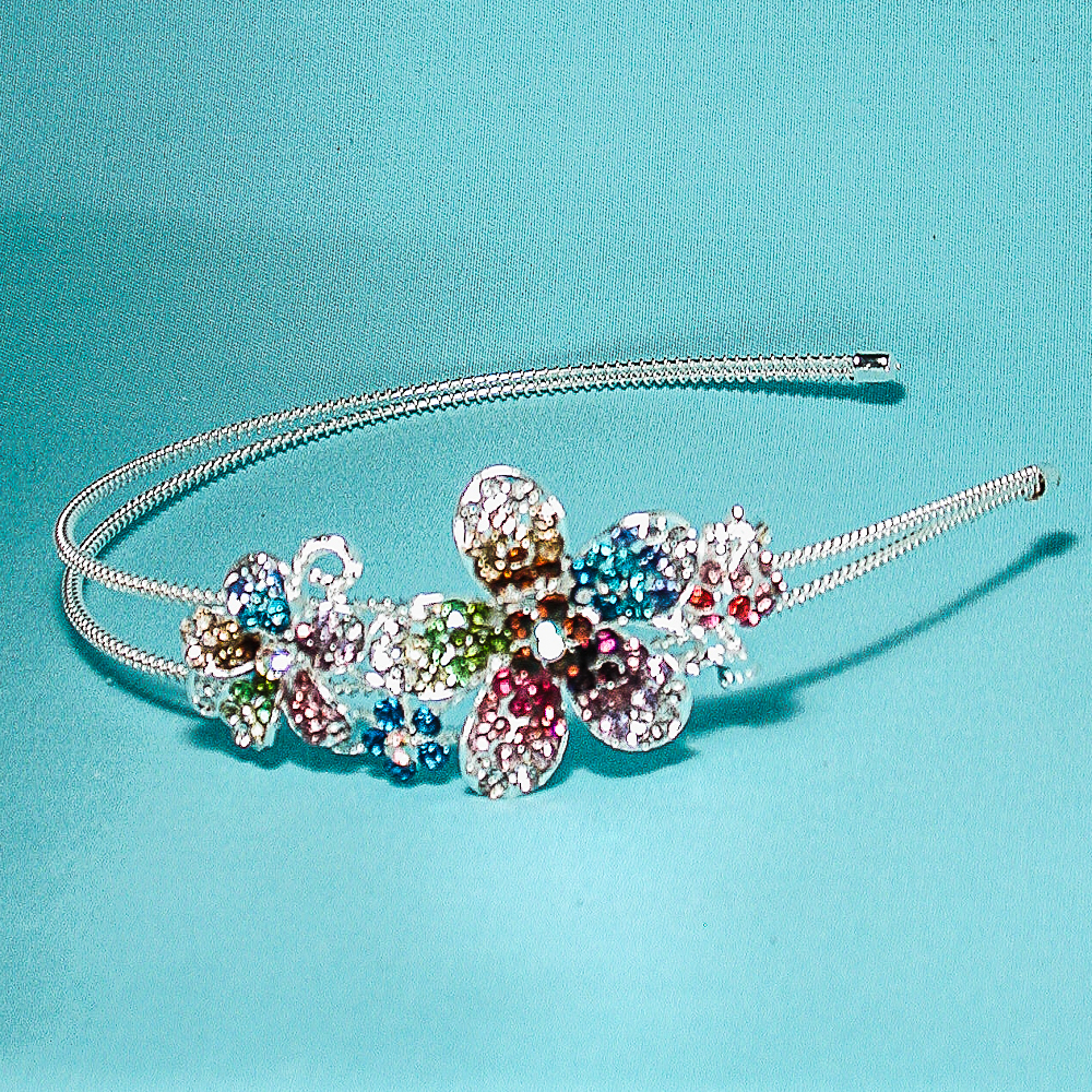 Multi Color Crystal Rhinestone on Silver Wire, a fashion accessorie - Evening Elegance