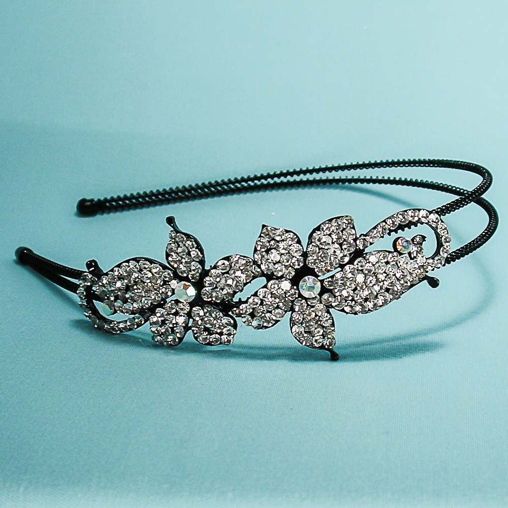 Crystal Rhinestone Headband with Flowers, a fashion accessorie - Evening Elegance