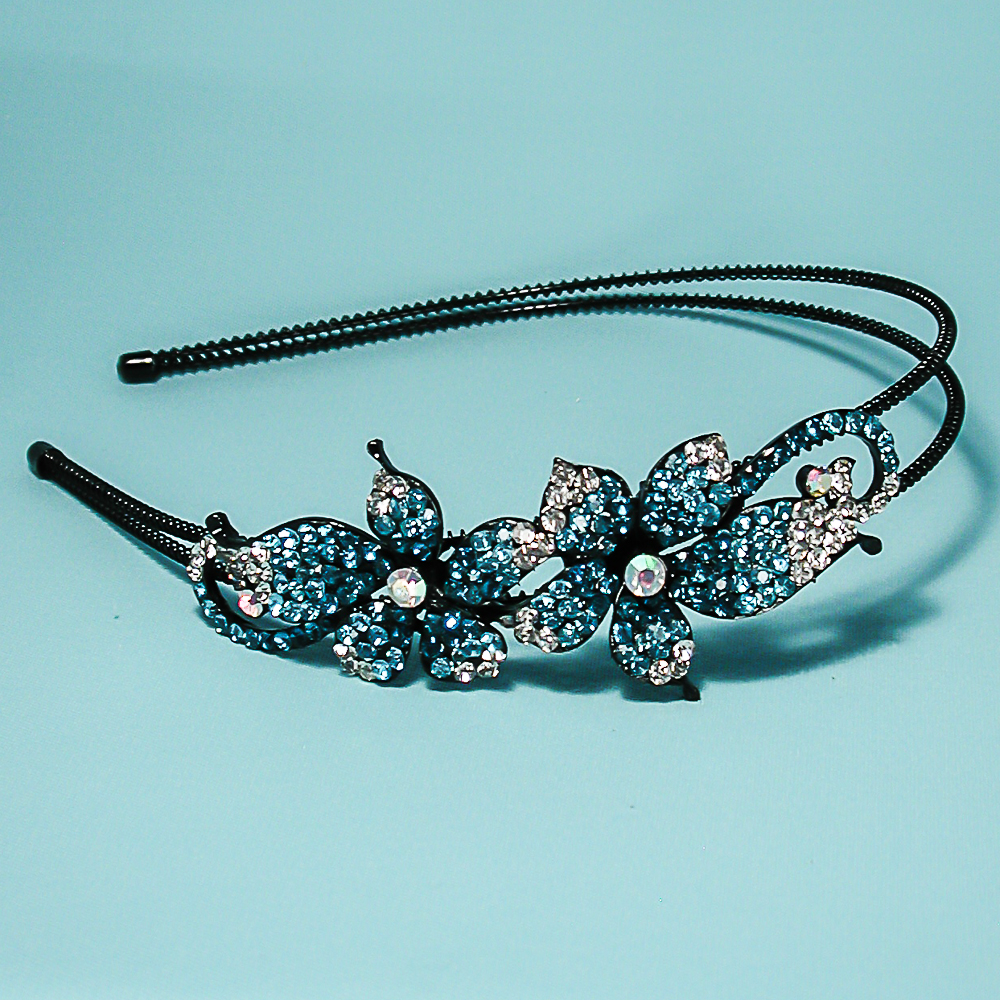 Crystal Rhinestone Headband with Flowers, a fashion accessorie - Evening Elegance