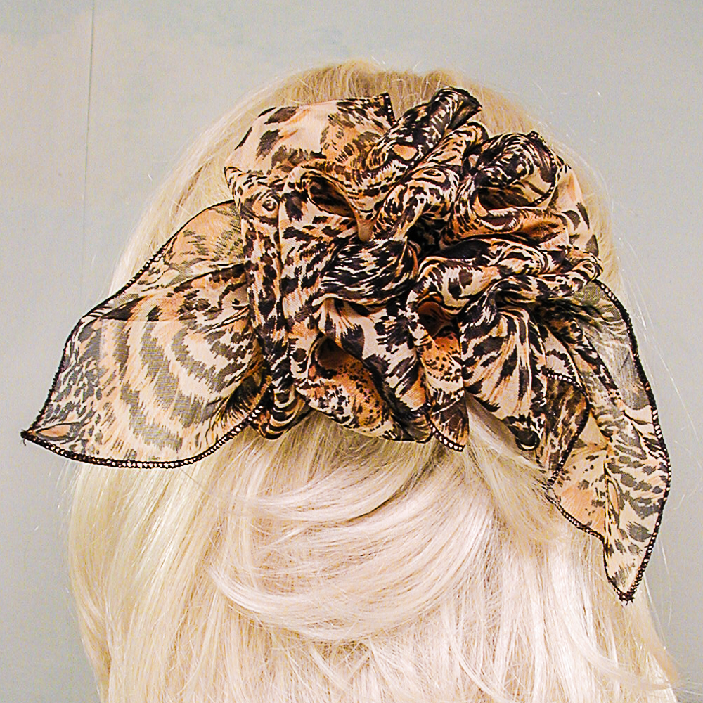 Large Full Puffy Print French Clip Chiffon Bow with Streamers, a fashion accessorie - Evening Elegance