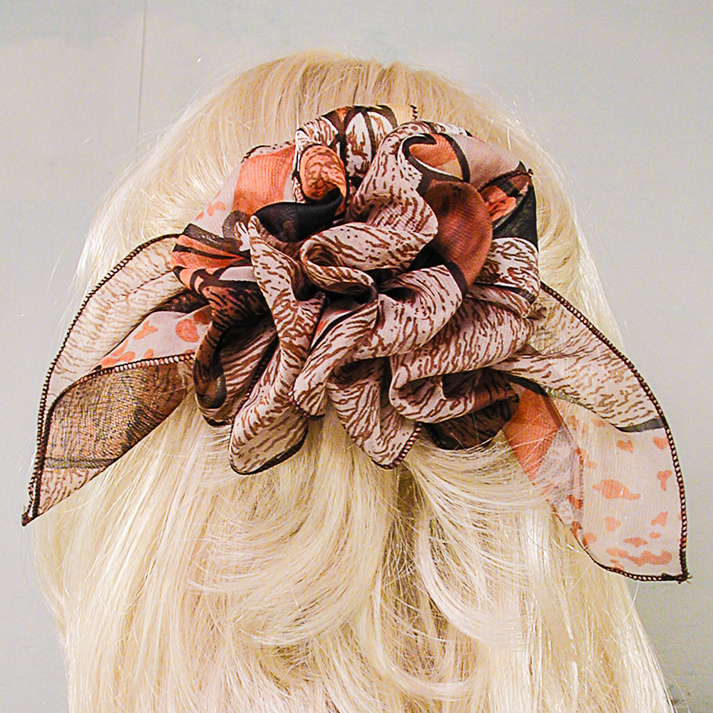 Large Full Puffy Print French Clip Chiffon Bow with Streamers, a fashion accessorie - Evening Elegance