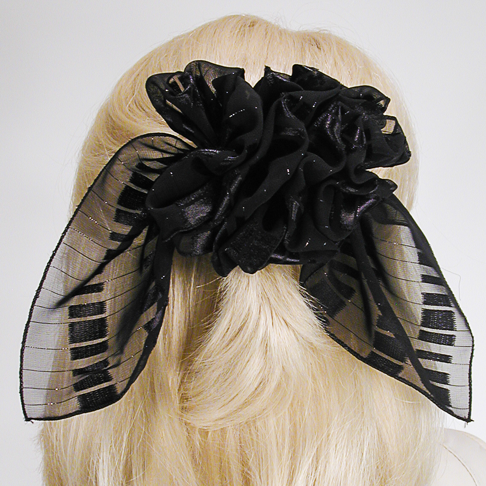 Large Chiffon/Satin French Clip Bows with Metallic Threads, a fashion accessorie - Evening Elegance