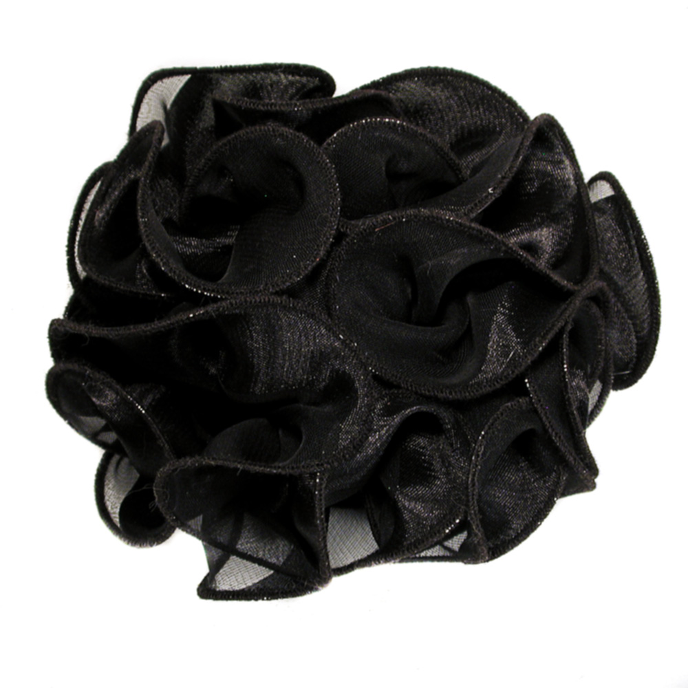 Satin/Chiffon Large Ruffled Hair Bow on Salon  Claw Jaw Clips, a fashion accessorie - Evening Elegance