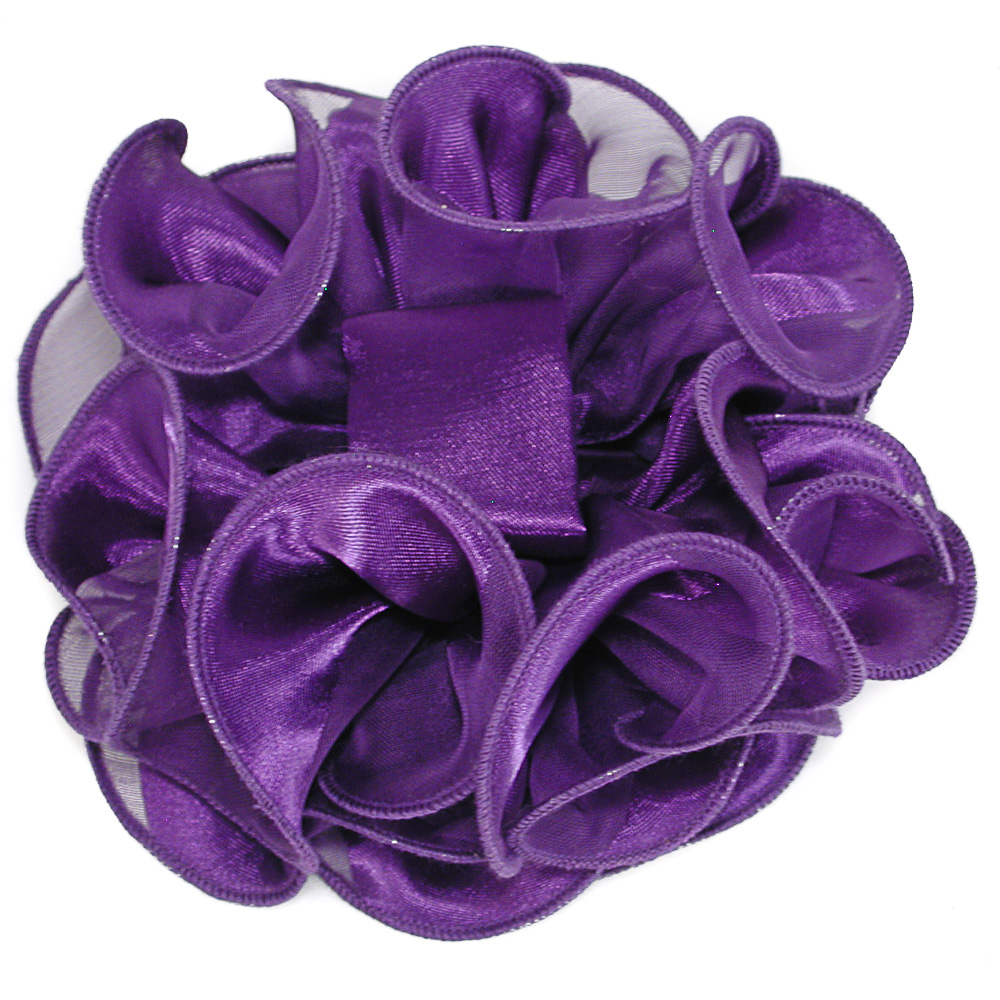 Satin/Chiffon Large Ruffled Hair Bow on Salon  Claw Jaw Clips, a fashion accessorie - Evening Elegance