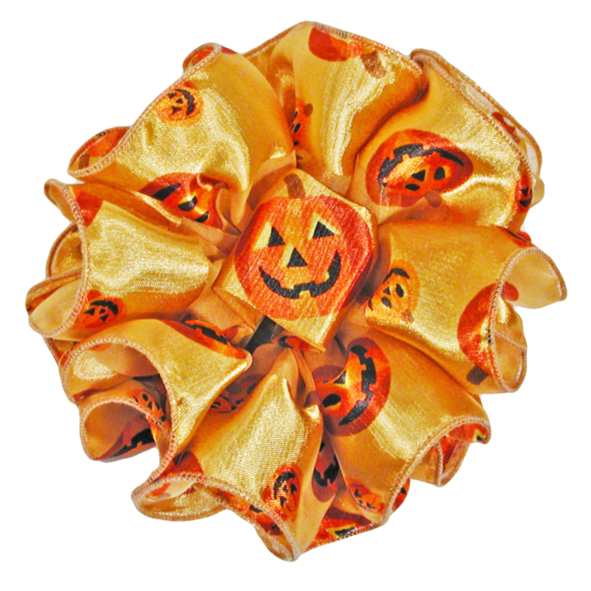 Gold Pumpkin Jack O Lantern Clip Claw Ruffled Hair Bow, a fashion accessorie - Evening Elegance
