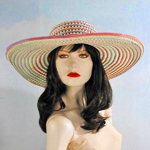 Multicolored Very Wide Sun Hat, a fashion accessorie - Evening Elegance