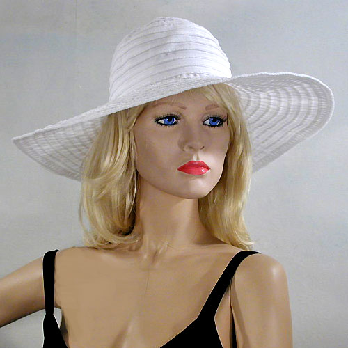 White Fabric Hat Sewn in Concentric Circles, a fashion accessorie - Evening Elegance