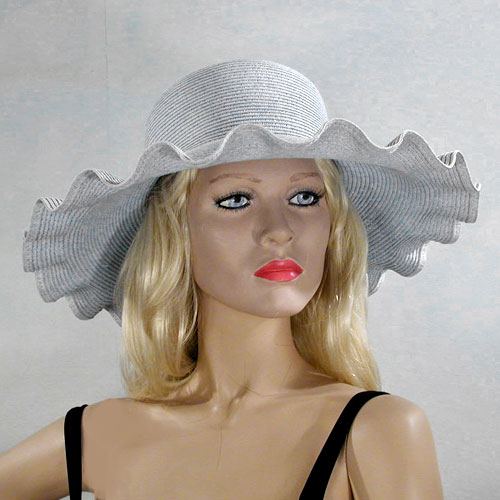 Light Blue Ruffled Sun Hat, a fashion accessorie - Evening Elegance