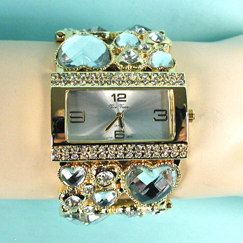 Fabulous Watch with Large Heart Rhinestones, a fashion accessorie - Evening Elegance