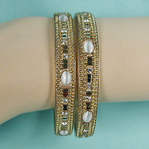 Set of Two Bangle Bracelets with Stones, a fashion accessorie - Evening Elegance