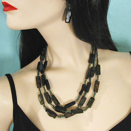 Three Strand Necklace and Earrings Set, a fashion accessorie - Evening Elegance