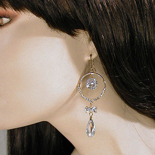 Hoops with Tiny Bow and Drop Stone, a fashion accessorie - Evening Elegance