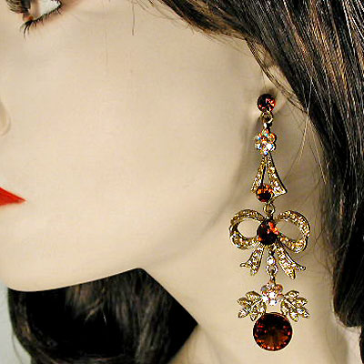 Large Bow and Flower Earrings, a fashion accessorie - Evening Elegance