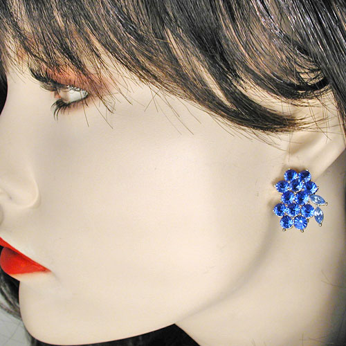 Small Blue Cluster Clip Earrings, a fashion accessorie - Evening Elegance
