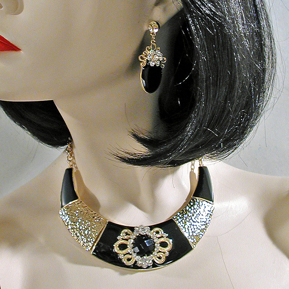 Large Crescent Pane Bib Necklace and Earring Set, a fashion accessorie - Evening Elegance