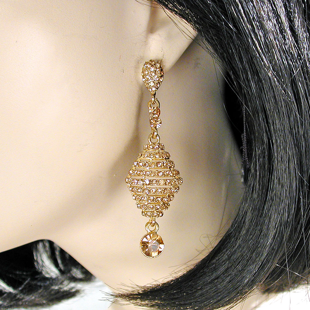 Long Gold Drop Earrings with Amber Stones, a fashion accessorie - Evening Elegance