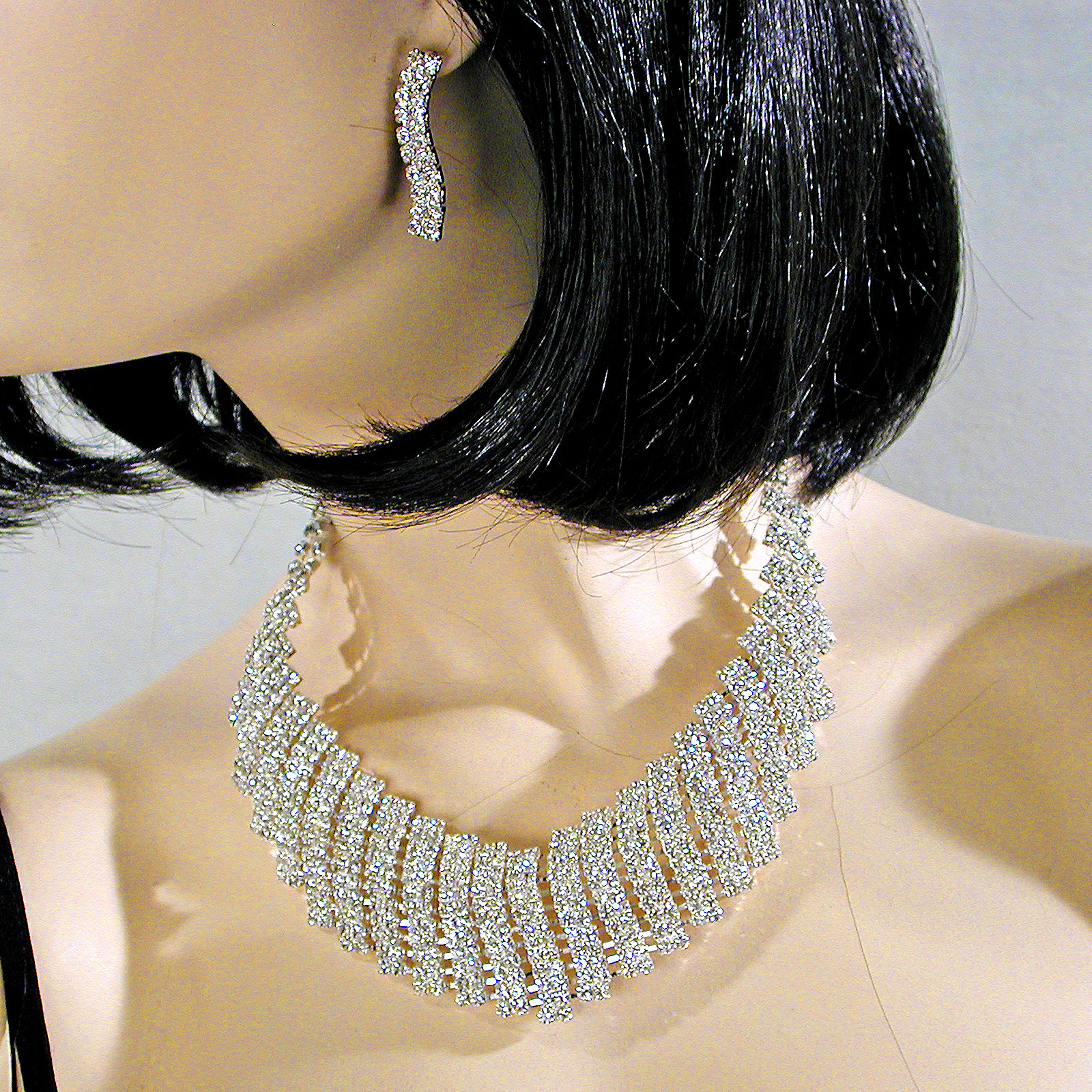 Brilliant Silver and Clear Crystal Rhinestone Necklace Set, a fashion accessorie - Evening Elegance