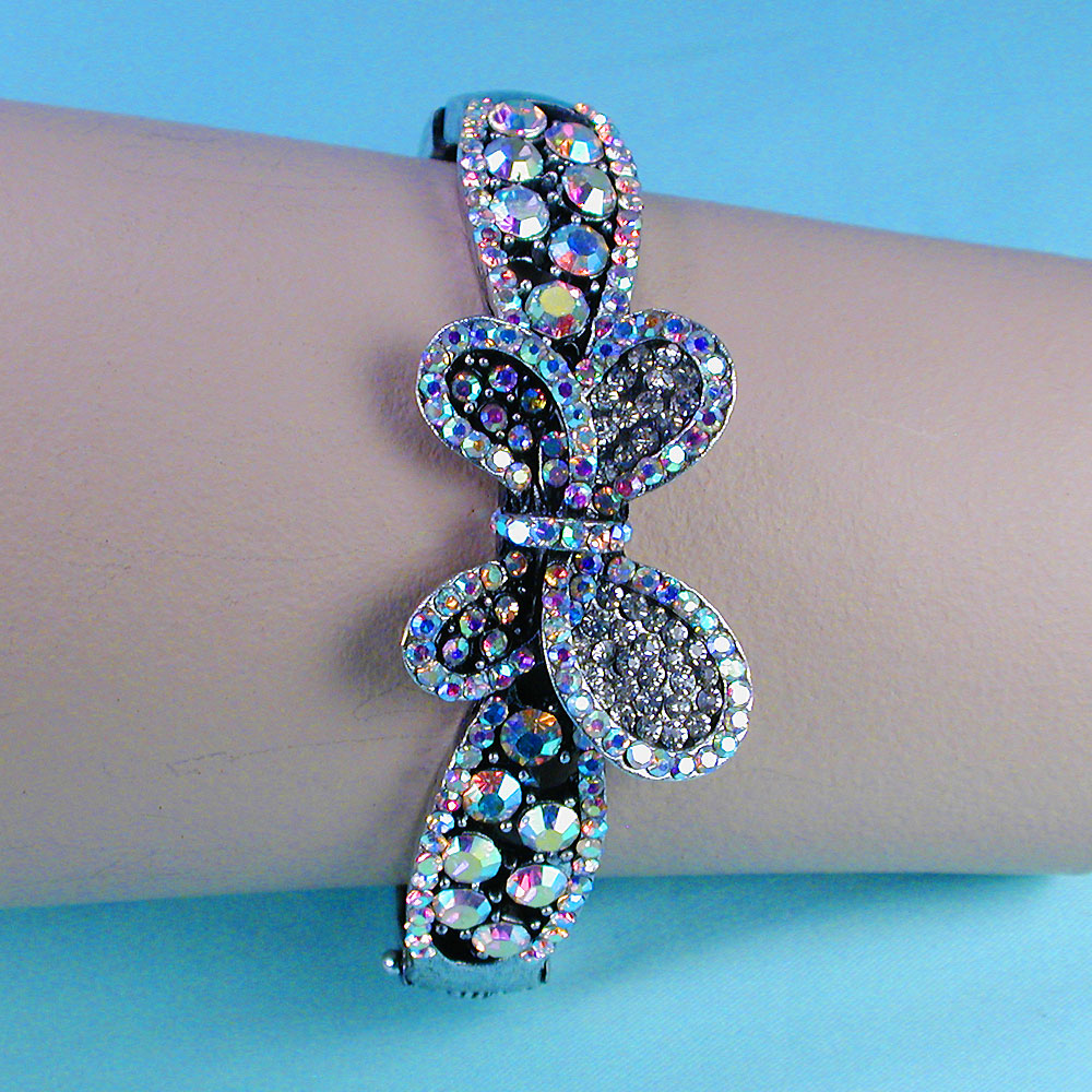 Hinged Butterfly Bracelet with AB Crystal Rhinestones, a fashion accessorie - Evening Elegance