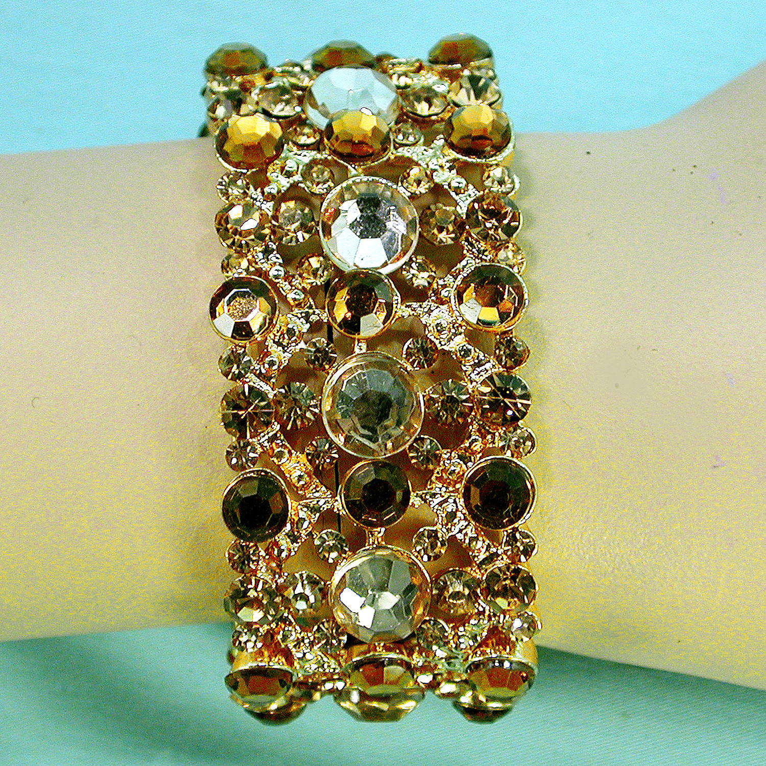 Gold, Champagne and Amber Crystal Rhinestone Bracelet, a fashion accessorie - Evening Elegance