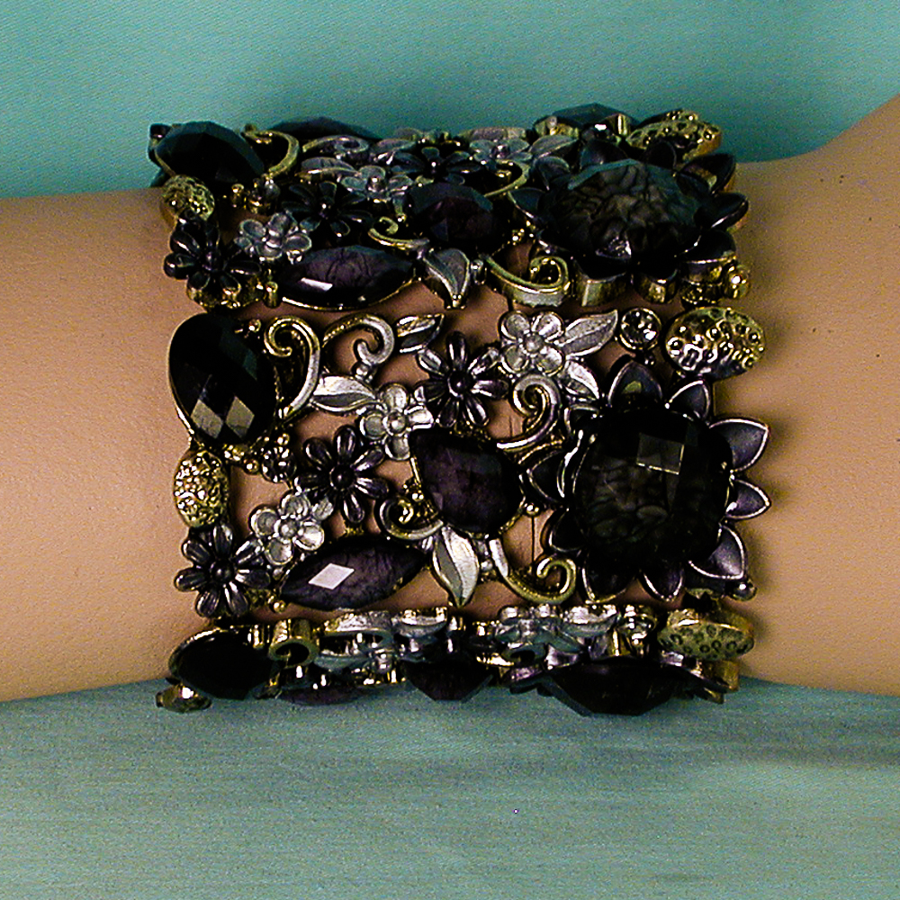 Wide Bracelet in a Scrolled Vintage Design (Black or Wine), a fashion accessorie - Evening Elegance