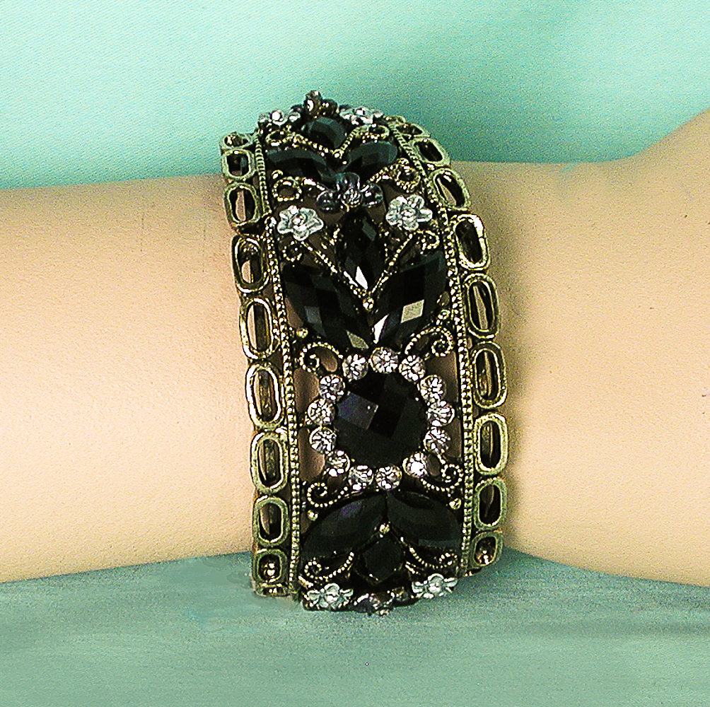 Stunning Black and Gold Wide Bracelet, a fashion accessorie - Evening Elegance