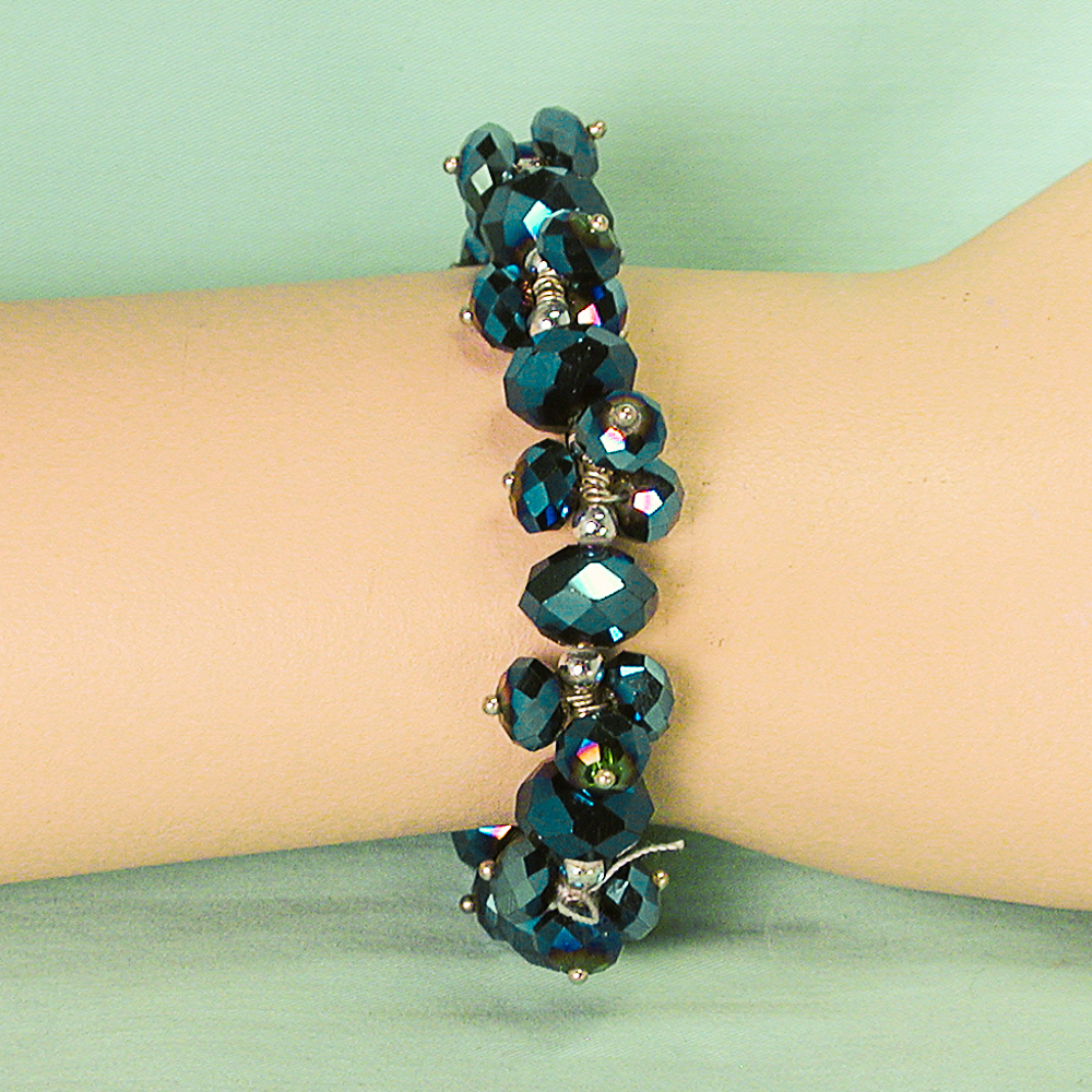 Beaded Bracelet with Teal Iris Beads and Silver Spacers, a fashion accessorie - Evening Elegance