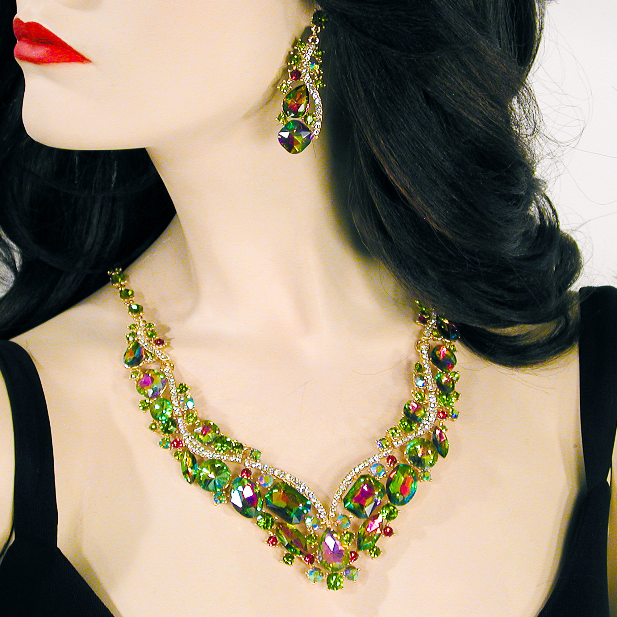 Large Crystal Rhinestone Statement Bib Necklace Solid/Multi Colors, a fashion accessorie - Evening Elegance