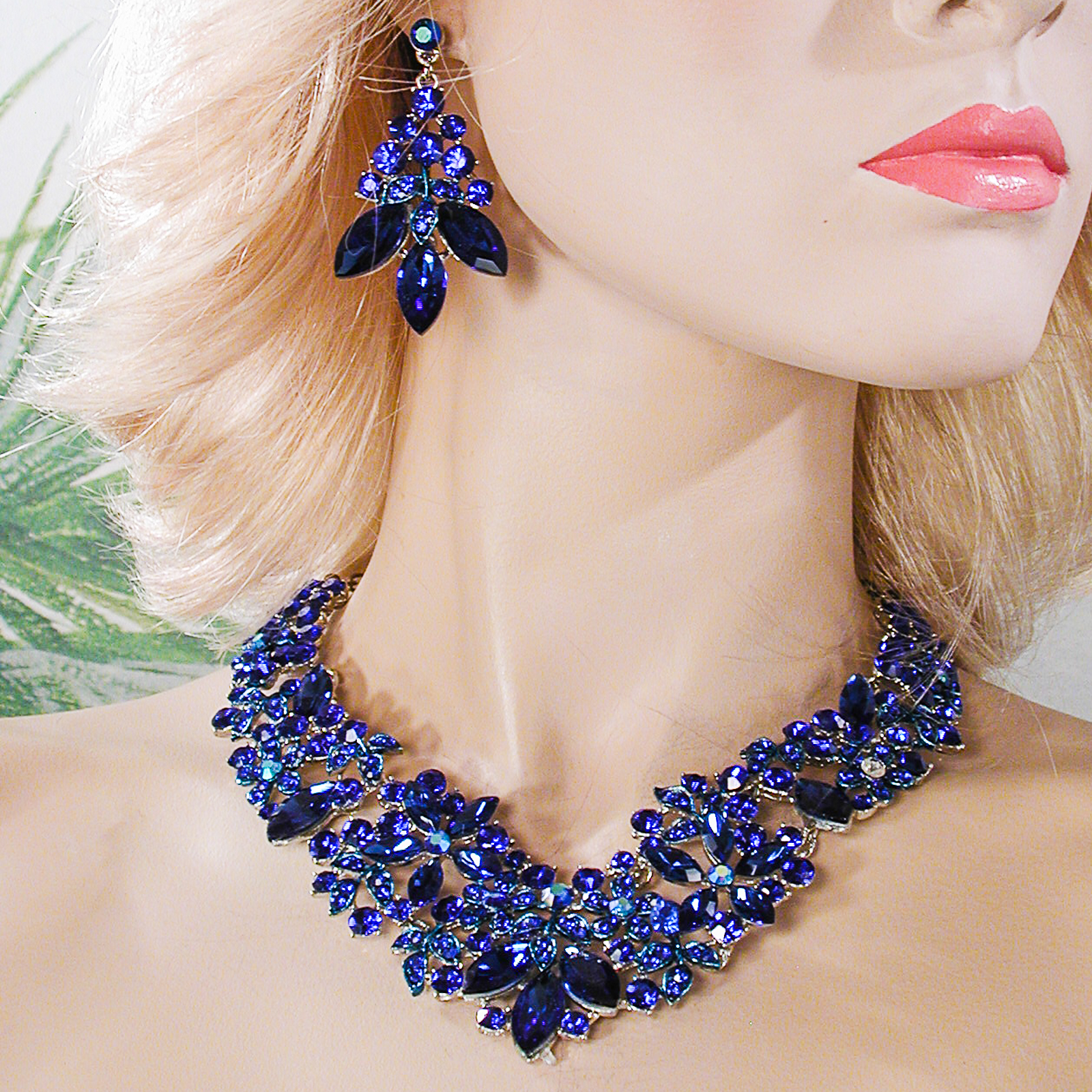 Large Statement Crystal Rhinestone Bib Necklace & Earring Set, a fashion accessorie - Evening Elegance