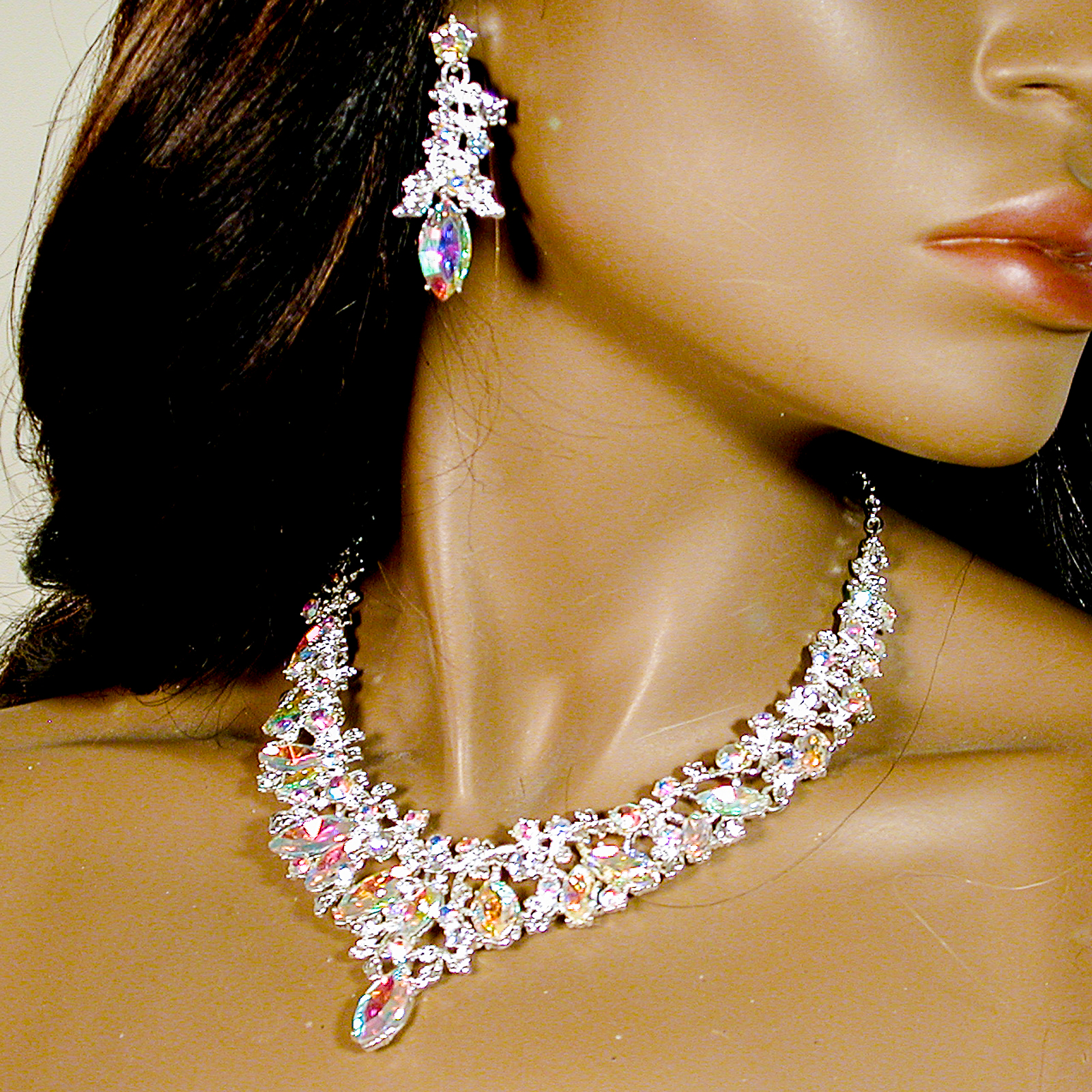 Large Statement Crystal Rhinestone Bib Necklace & Earring Set, a fashion accessorie - Evening Elegance