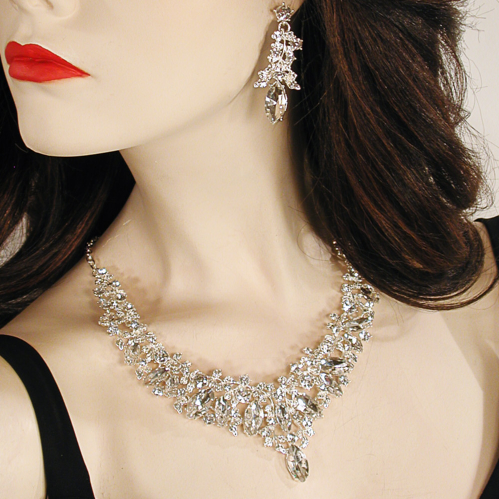 Large Statement Crystal Rhinestone Bib Necklace & Earring Set, a fashion accessorie - Evening Elegance