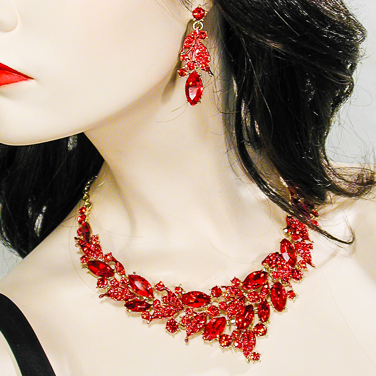 Large Swirled Bib Statement Crystal Rhinestone Necklace & Earring Set , a fashion accessorie - Evening Elegance