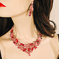Large Swirled Bib Statement Crystal Rhinestone Necklace & Earring Set 