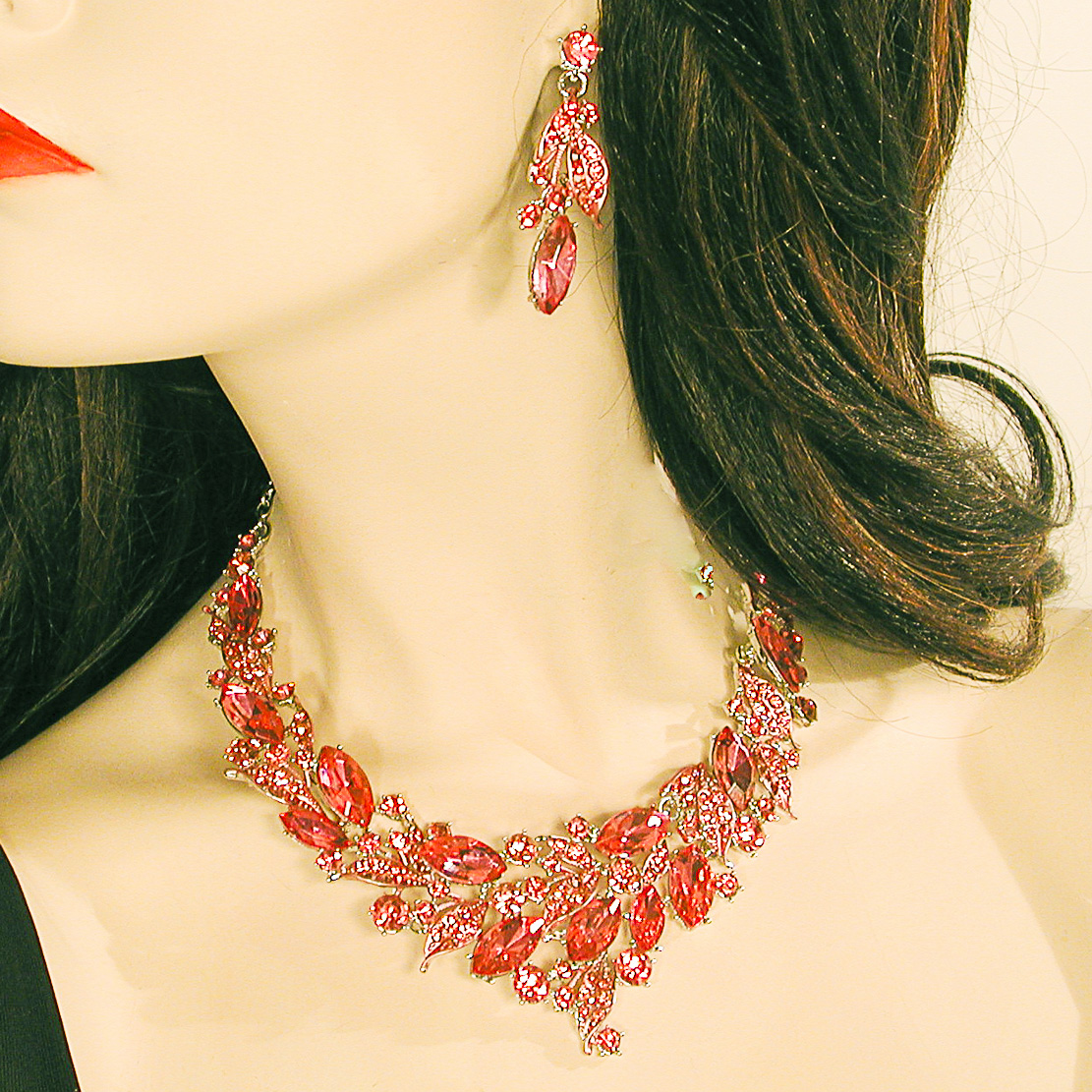 Large Swirled Bib Statement Crystal Rhinestone Necklace & Earring Set , a fashion accessorie - Evening Elegance