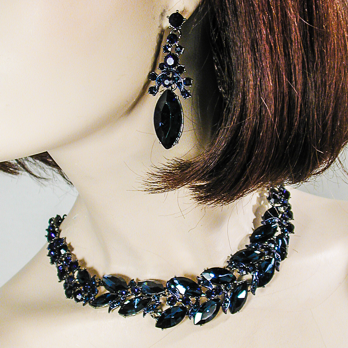 Large Statement Slanted Crystal Rhinestone Bib Necklace & Earrings Set , a fashion accessorie - Evening Elegance