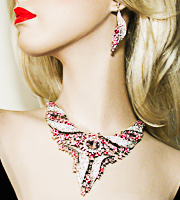 Pink and Clear  Extra Large Statement Crystal Rhinestone Pointed Bib Necklace Earrings Set&squot;