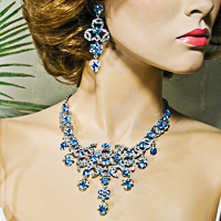 Large Statement Crystal Rhinestone Fringe Bib Necklace Earrings Set