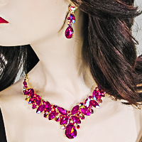 Multi Hue Large Crytal Rhinestone Bib Necklace & Earrings Set