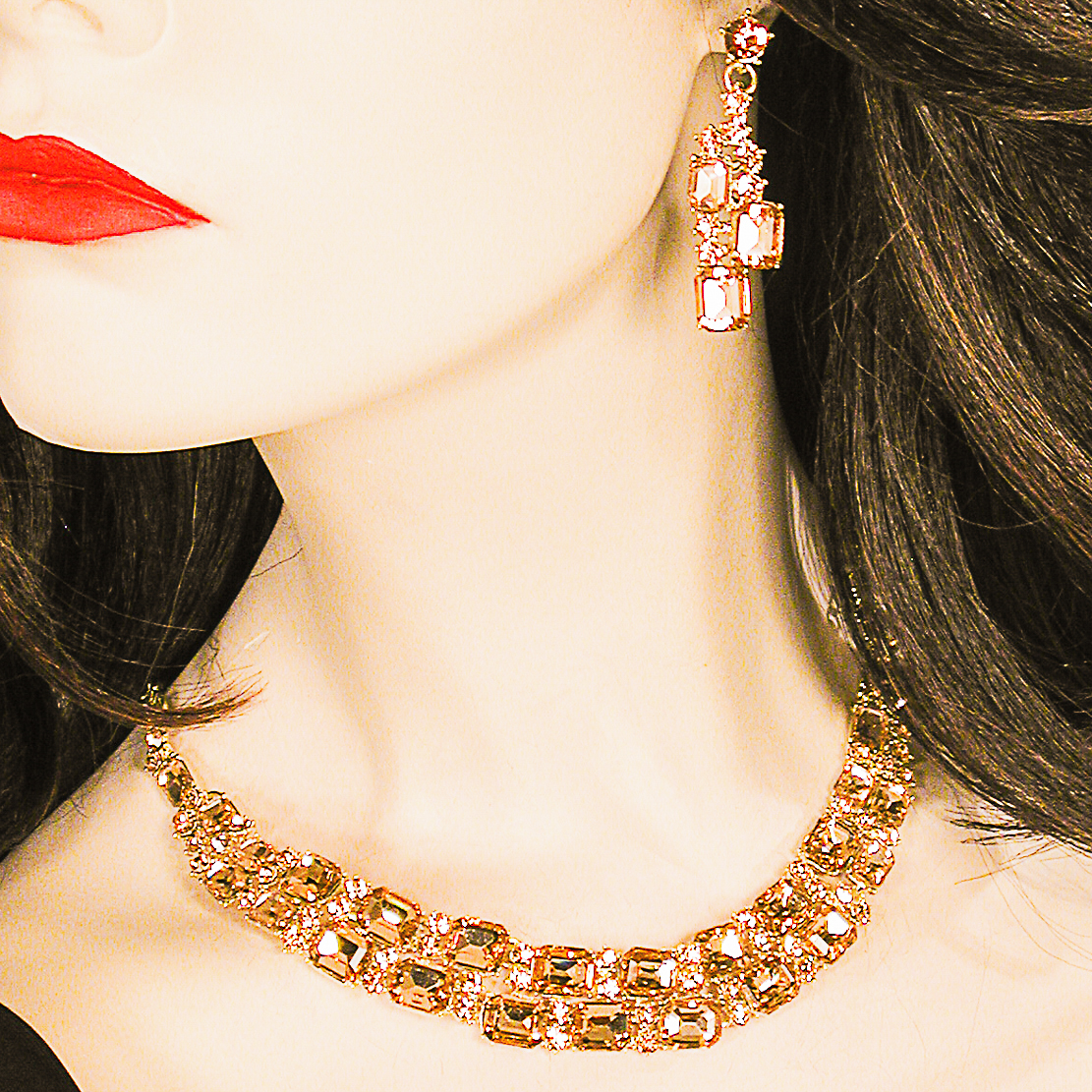 Crystal Rhinestone Chocker Necklace Earrings Set, a fashion accessorie - Evening Elegance