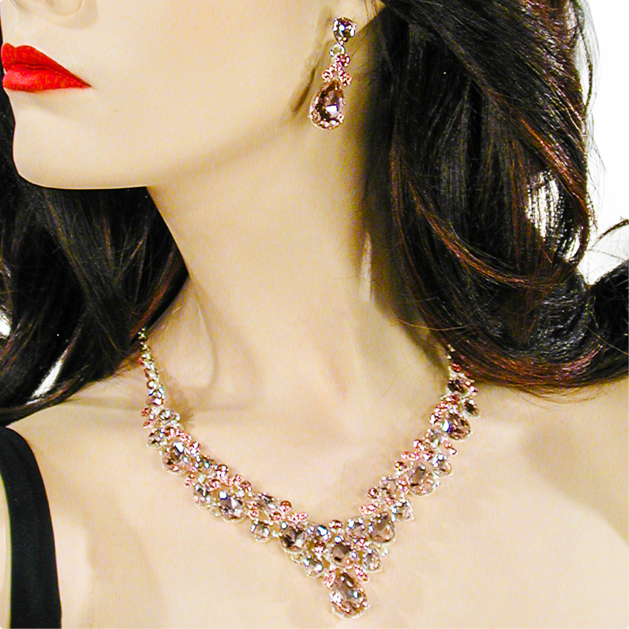 Crystal Rhinestone Teardrop Necklace and Earrings Set, a fashion accessorie - Evening Elegance