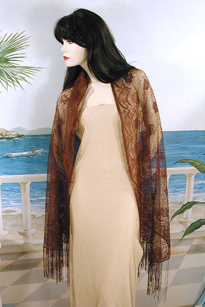 Large Oblong Shawl with Lace Design , a fashion accessorie - Evening Elegance