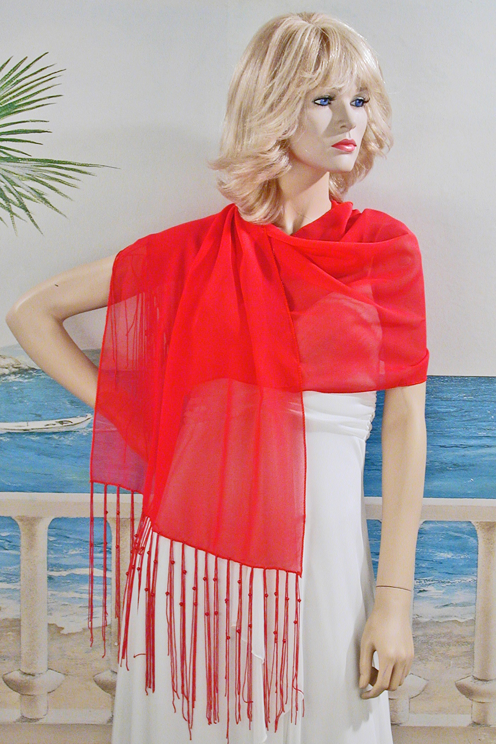 Fringed Scarf or Light Shawl Oblong Shawl, a fashion accessorie - Evening Elegance